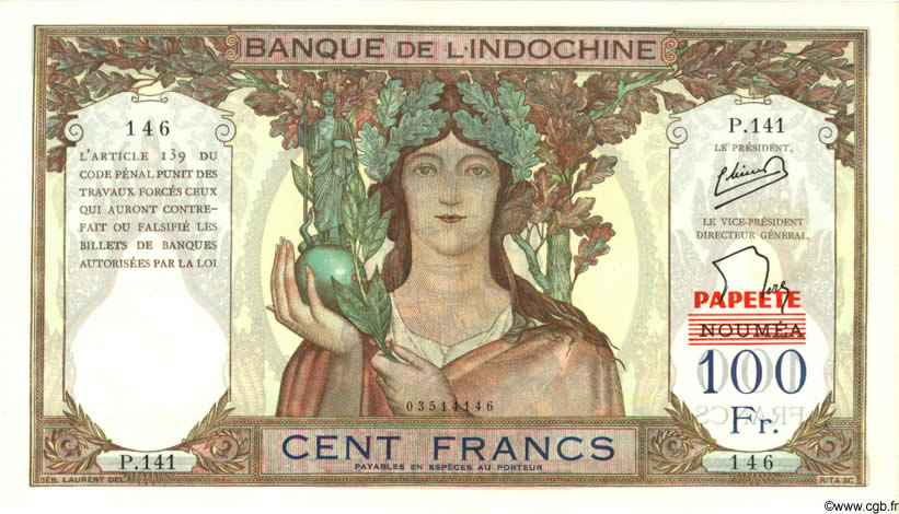 100 Francs TAHITI  1963 P.22A EBC