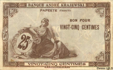 25 Centimes TAHITI  1920 P.07 XF