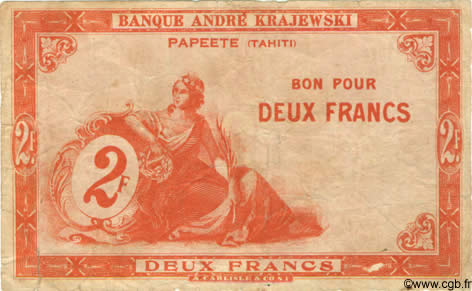 2 Francs TAHITI  1920 P.10 BC