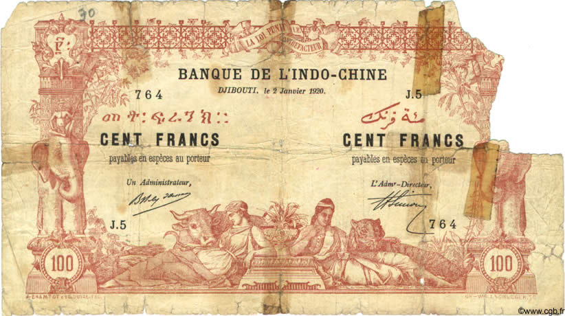 100 Francs YIBUTI  1920 P.05 MC