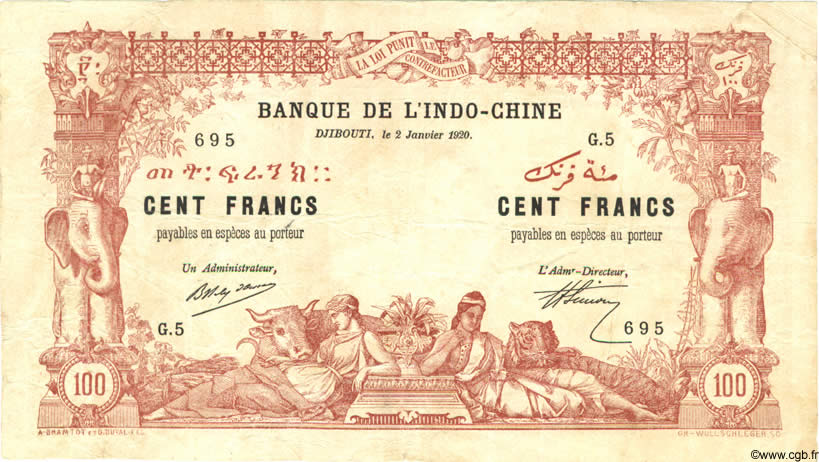 100 Francs DJIBOUTI  1920 P.05 TB+