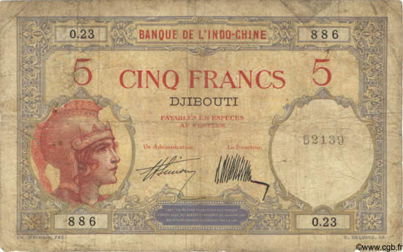 5 Francs DJIBUTI  1927 P.06b B
