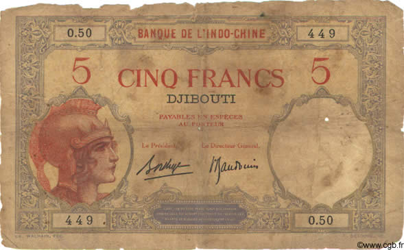 5 Francs DJIBUTI  1936 P.06b q.B
