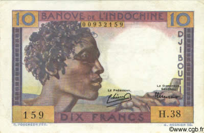 10 Francs DSCHIBUTI   1946 P.19 VZ