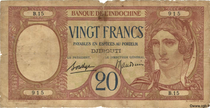 20 Francs DJIBOUTI  1936 P.07 AB