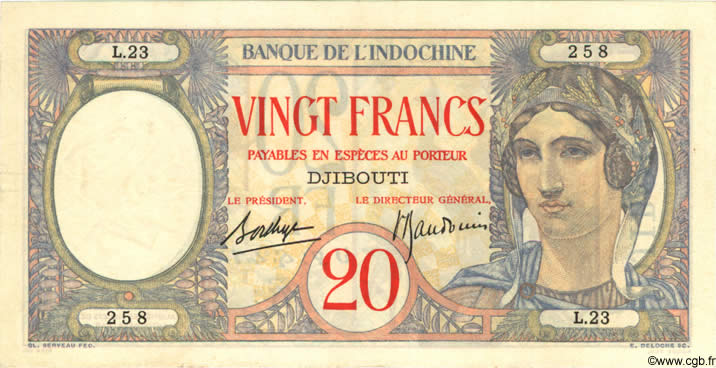 20 Francs YIBUTI  1936 P.07A EBC
