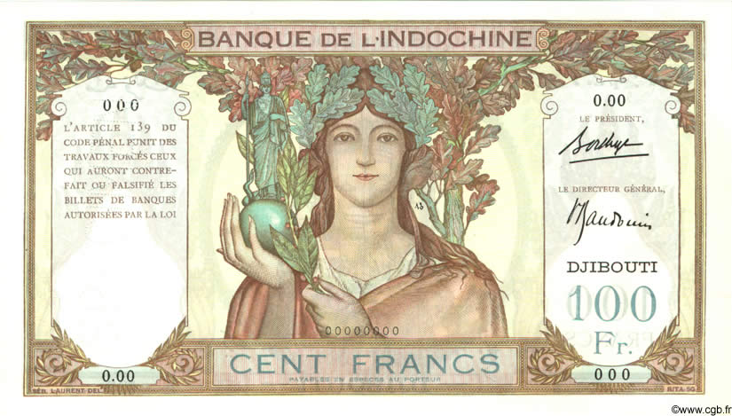 100 Francs Spécimen DJIBOUTI  1931 P.08s SPL