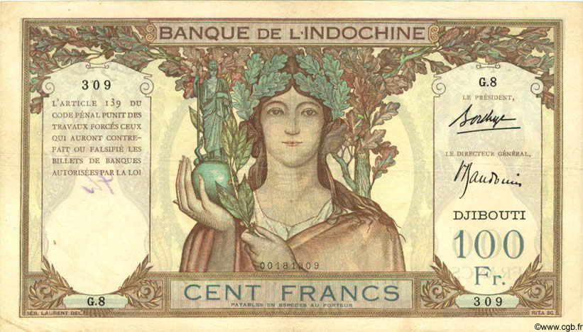 100 Francs DJIBOUTI  1931 P.08 TB+