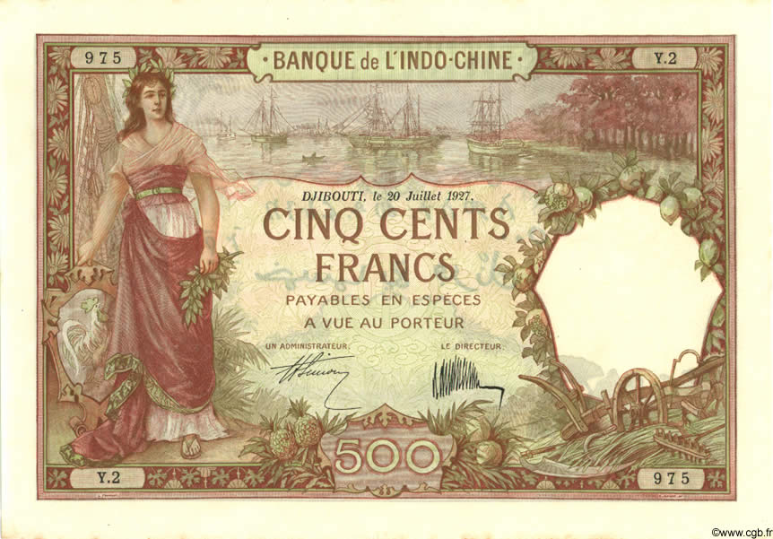 500 Francs DSCHIBUTI   1927 P.09a fST+