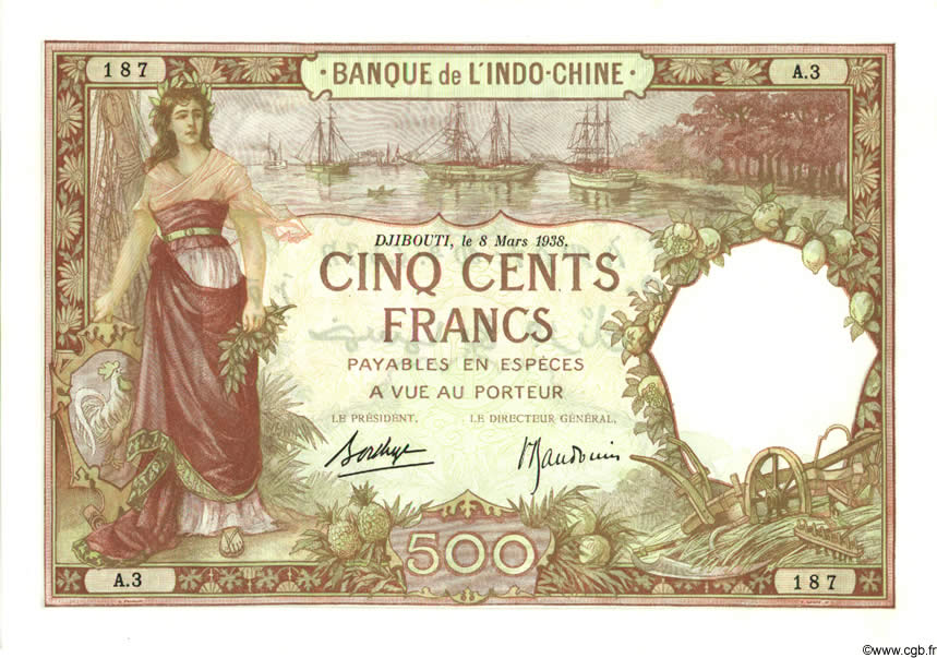 500 Francs DJIBOUTI  1938 P.09b pr.NEUF