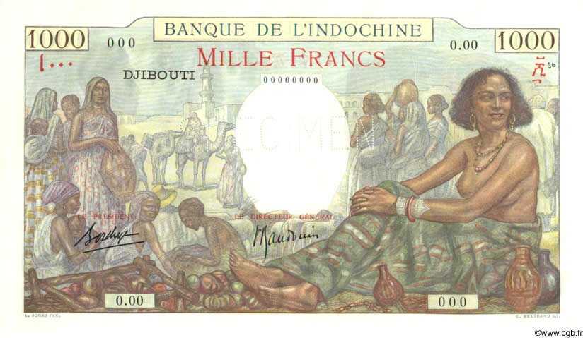 1000 Francs Spécimen DJIBOUTI  1938 P.10s UNC-