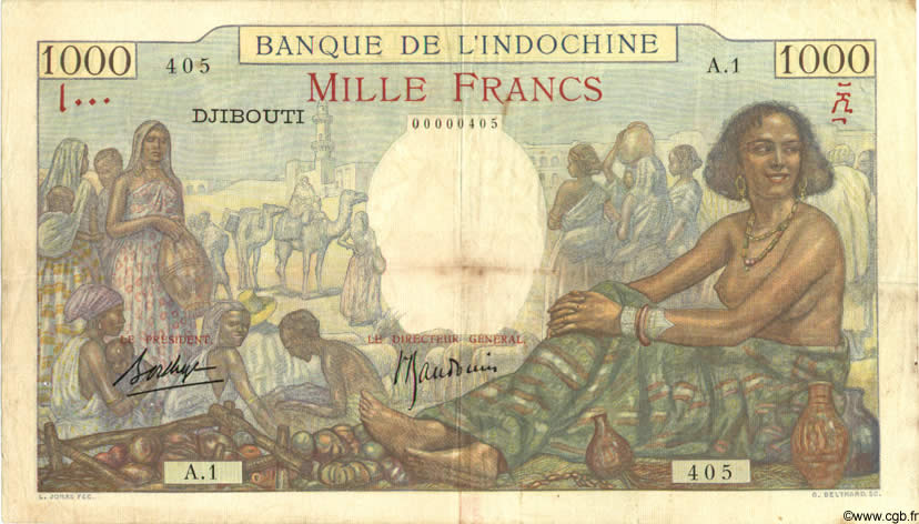 1000 Francs YIBUTI  1938 P.10 MBC