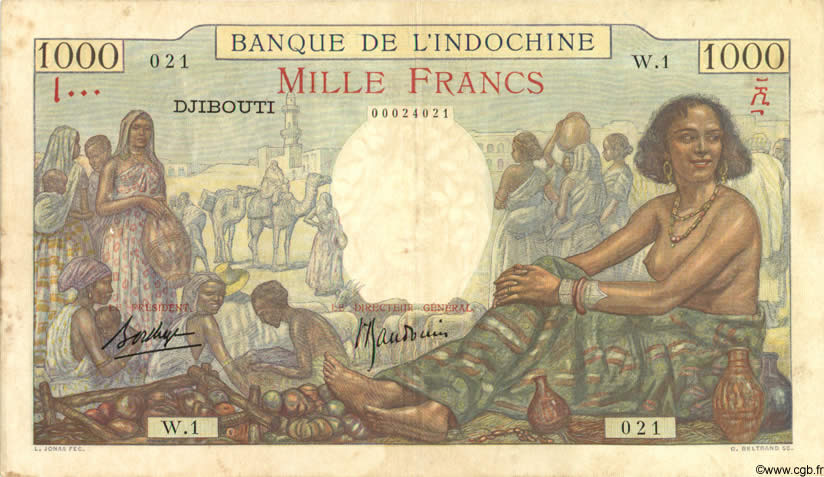 1000 Francs DJIBOUTI  1938 P.10 VF