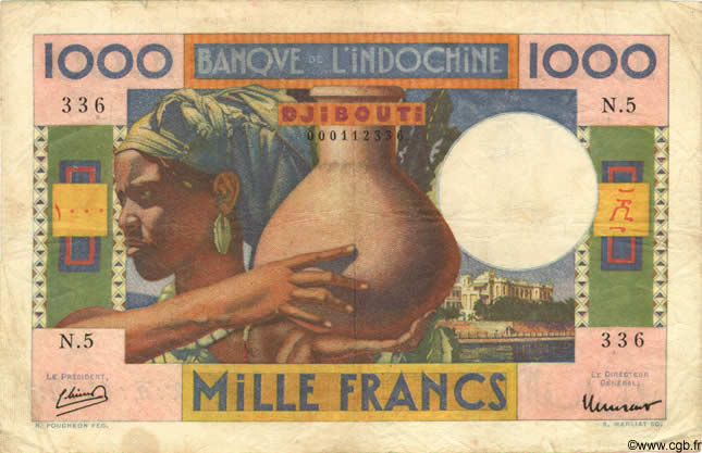 1000 Francs DJIBOUTI  1947 P.20 F+