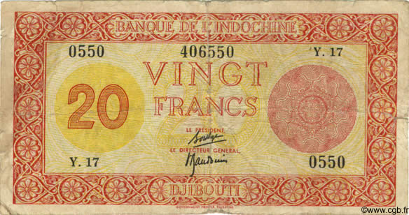 20 Francs Palestine DJIBOUTI  1945 P.15 B+