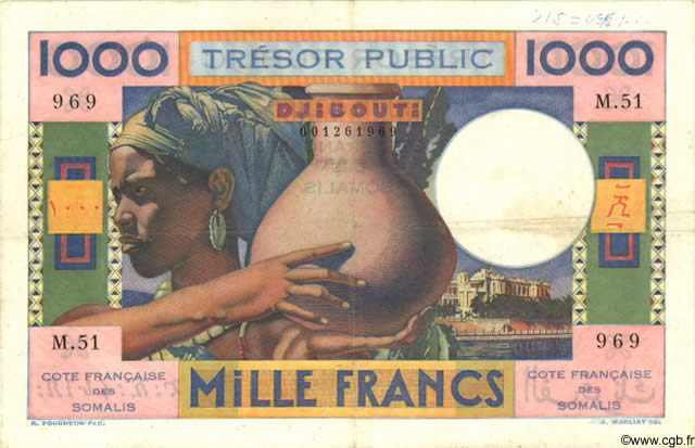 1000 Francs YIBUTI  1952 P.28 MBC