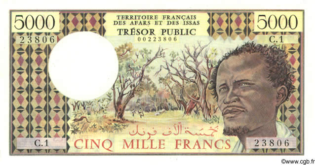 5000 Francs FRENCH AFARS AND ISSAS  1975 P.35 AU+