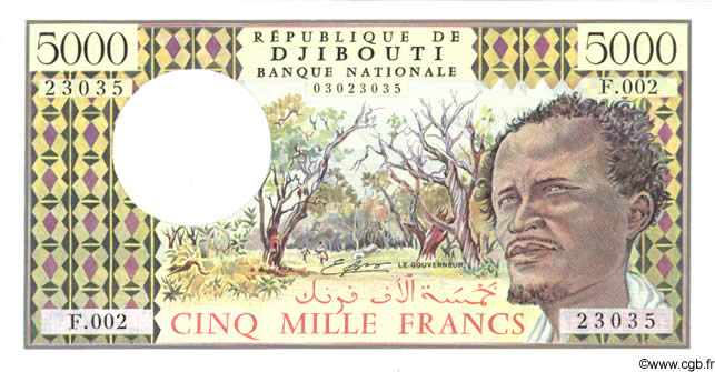 5000 Francs DJIBOUTI  1988 P.38b NEUF