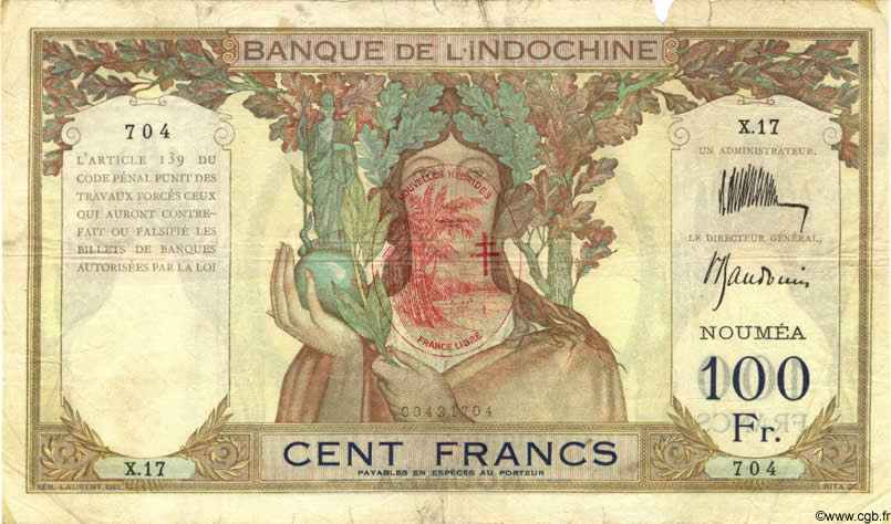 100 Francs NOUVELLES HÉBRIDES  1941 P.09a B+