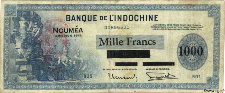 1000 Francs NOUVELLES HÉBRIDES  1944 P.13 pr.TB