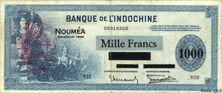 1000 Francs  NOUVELLES HÉBRIDES  1944 P.13 TTB