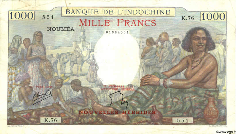 1000 Francs NUOVE EBRIDI  1945 P.15 MB