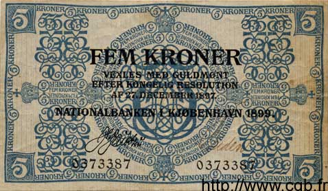5 Kroner DANEMARK  1899 P.001 TTB+