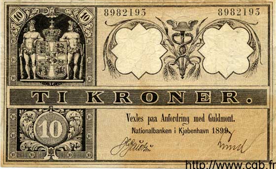 10 Kroner DINAMARCA  1899 P.002 BB