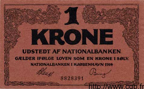 1 Krone DINAMARCA  1914 P.010 AU