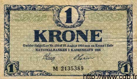 1 Krone DANEMARK  1918 P.012d TB à TTB