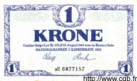 1 Krone DANEMARK  1920 P.012g TTB
