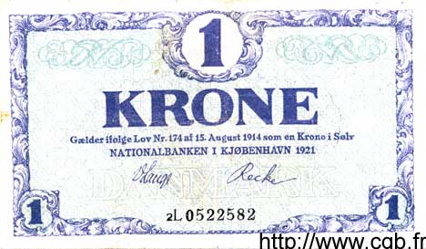 1 Krone DINAMARCA  1920 P.012g q.BB