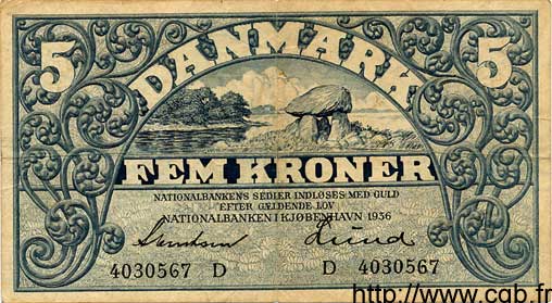 5 Kroner DANEMARK  1936 P.025 TB+ à TTB