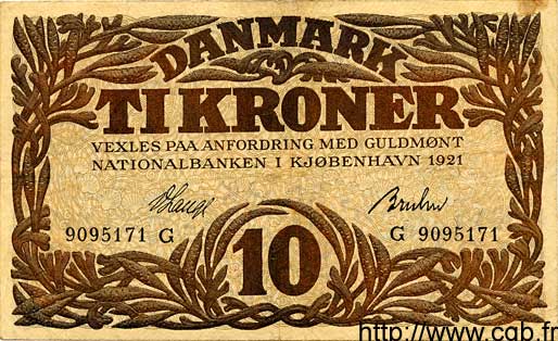 10 Kroner DENMARK  1921 P.021l VF+