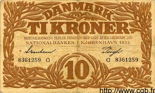 10 Kroner DENMARK  1935 P.026 F