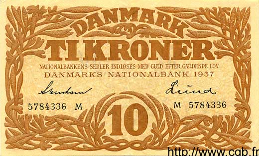 10 Kroner DINAMARCA  1937 P.031 SPL