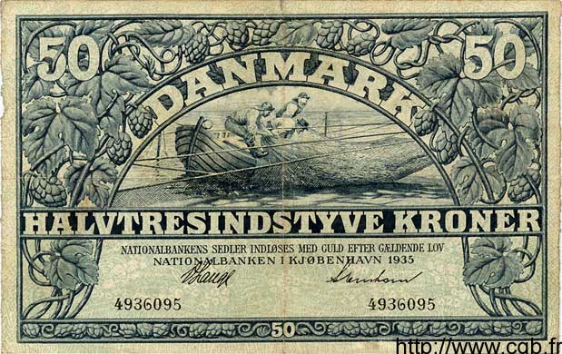 50 Kroner DÄNEMARK  1935 P.027 S to SS