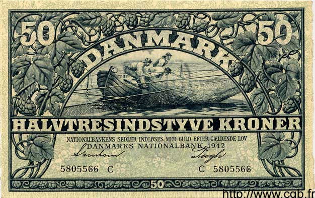 50 Kroner DÄNEMARK  1942 P.032 fST+