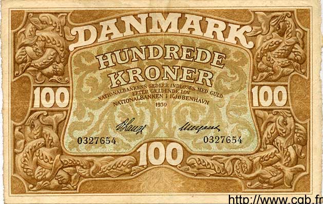 100 Kroner DÄNEMARK  1930 P.028 fVZ