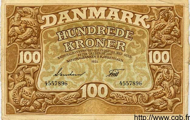100 Kroner DINAMARCA  1935 P.028 MBC