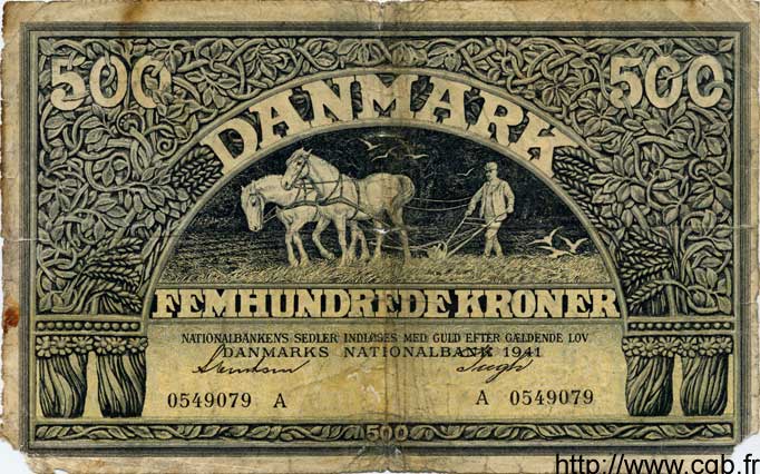 500 Kroner DENMARK  1941 P.034 VG