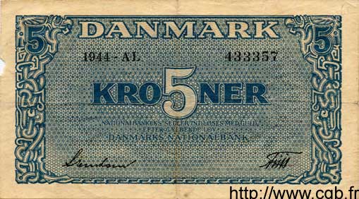 5 Kroner DANEMARK  1944 P.035a TTB