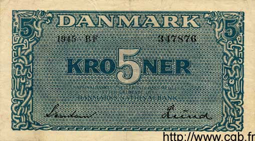 5 Kroner DANEMARK  1945 P.035b TTB+