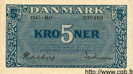 5 Kroner DINAMARCA  1947 P.035b MBC+