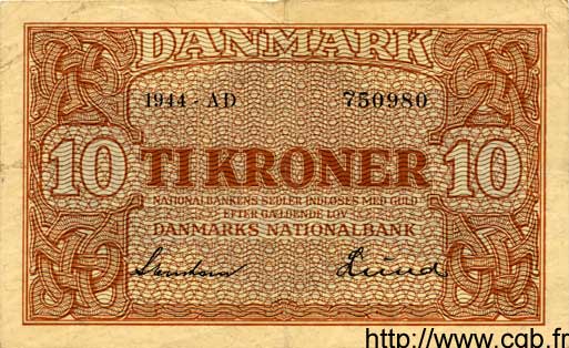 10 Kroner DINAMARCA  1944 P.036a BB