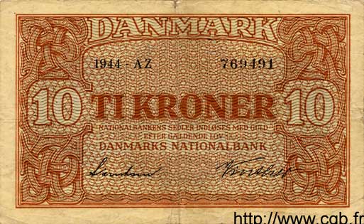 10 Kroner DANEMARK  1944 P.036a TB à TTB