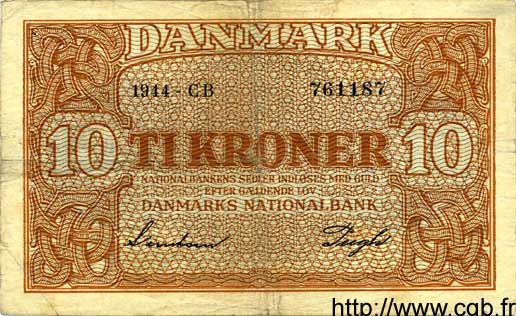 10 Kroner DENMARK  1944 P.036a F+