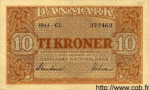 10 Kroner DANEMARK  1944 P.036a TTB+