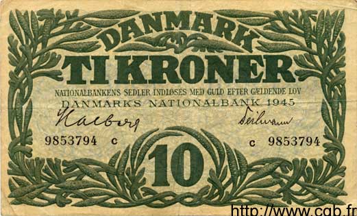 10 Kroner DANEMARK  1945 P.037a TTB+