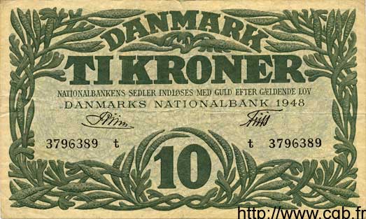 10 Kroner DANEMARK  1948 P.037b TTB